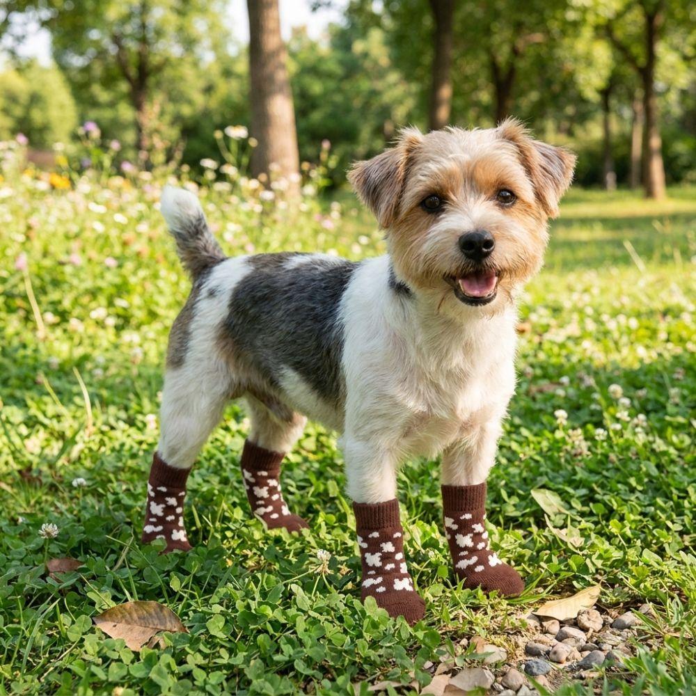 4PCS Wear Resistant Dog Anti-slip Socks Elastic Pet Floor Socks Pet Footwear for Dogs Cats