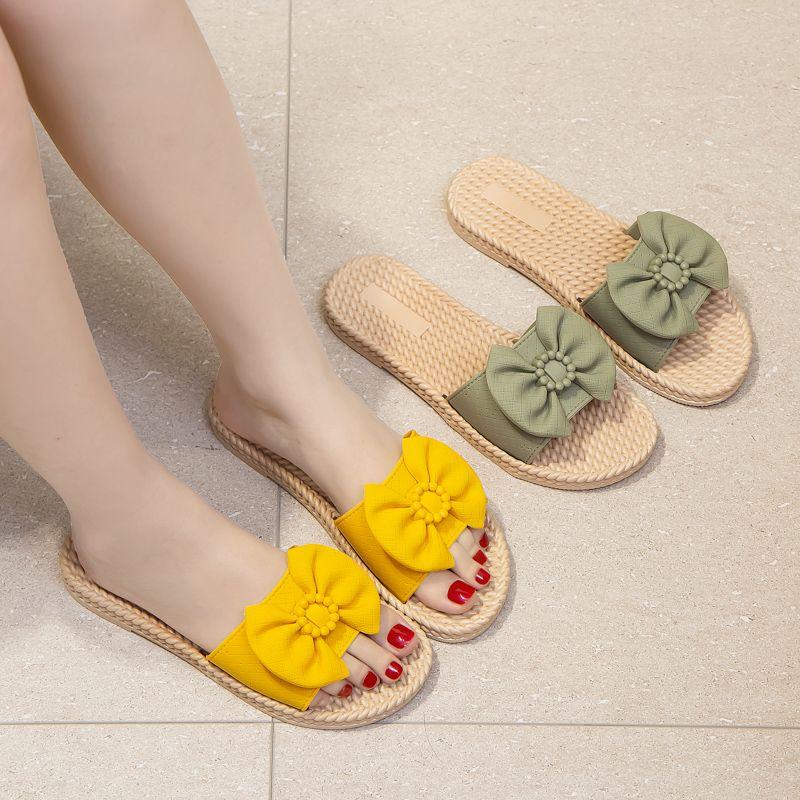 Женские тапочки, летняя верхняя одежда, модные нескользящие сандалии, удобные легкие сандалии с бантом, модная женская обувь