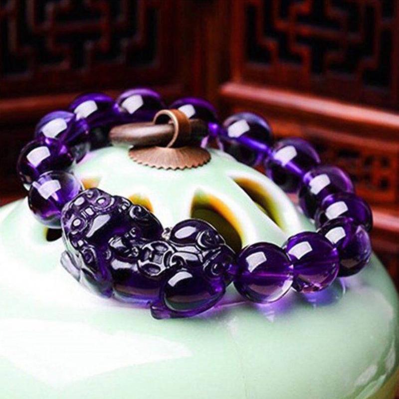 Аметистовый браслет Pixiu приносит удачу и богатство, китайские бусины в виде зверя фэншуй, браслеты для вечеринки, дня рождения, подарок для женщин и мужчин