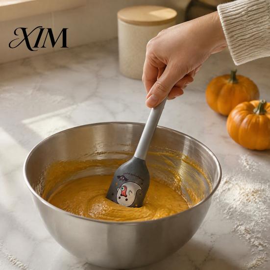 Pumpkin Pattern Spatula Halloween Silicone Spatula, Cartoon Pumpkin/Ghost/Skeleton/Witch Print, Heat Resistant Food Mixing Spoon for Batter