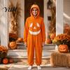 Funny Cosplay Romper Halloween Pumpkin Onesie Pajamas, Adult Jumpsuit with Happy Plush Fleece Homewear Face, Soft Hooded Costume for Party Night,