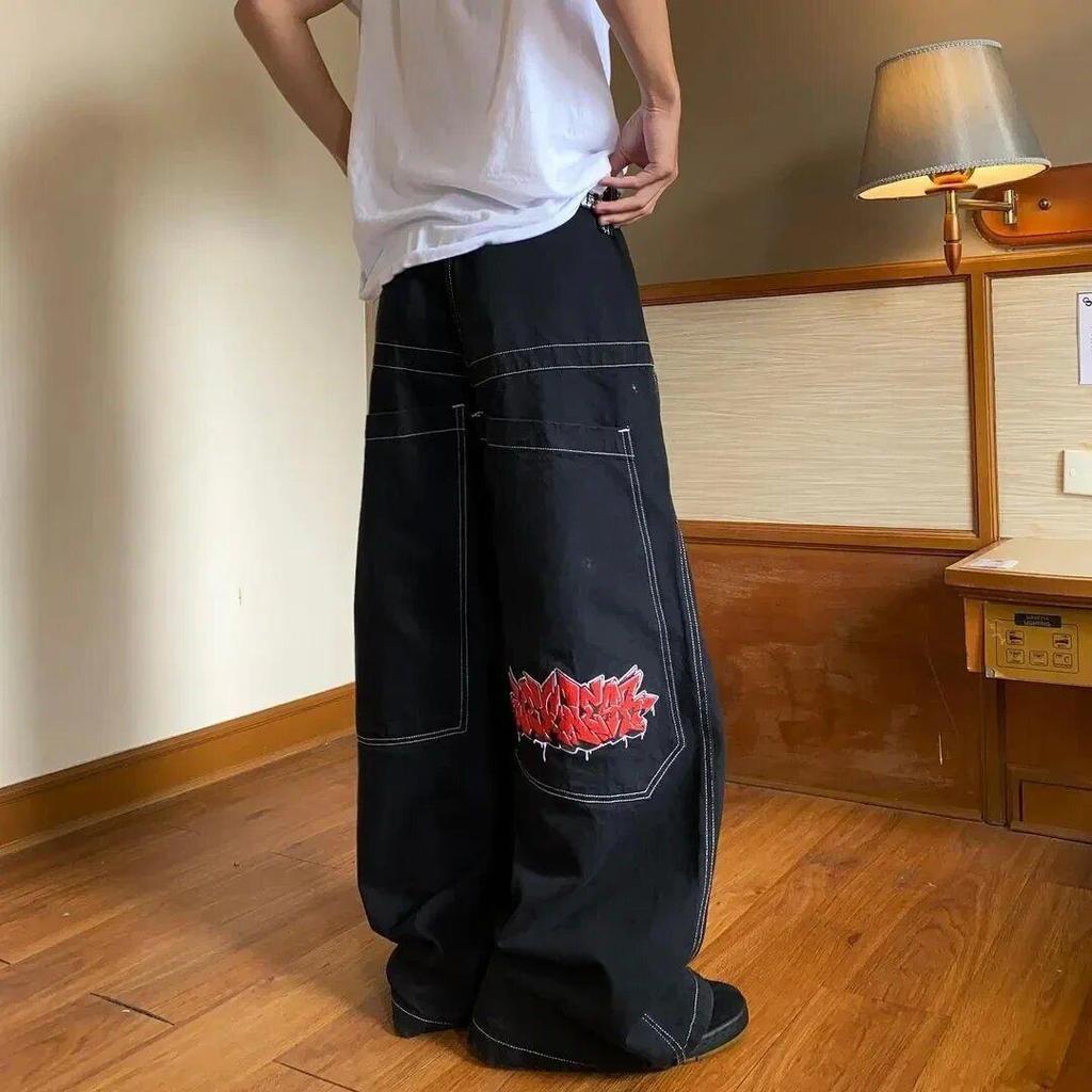 Men's Plus Size Loose Fit Hip-Hop Skateboard Jeans - Versatile Straight-Leg Wide-Leg Pants
