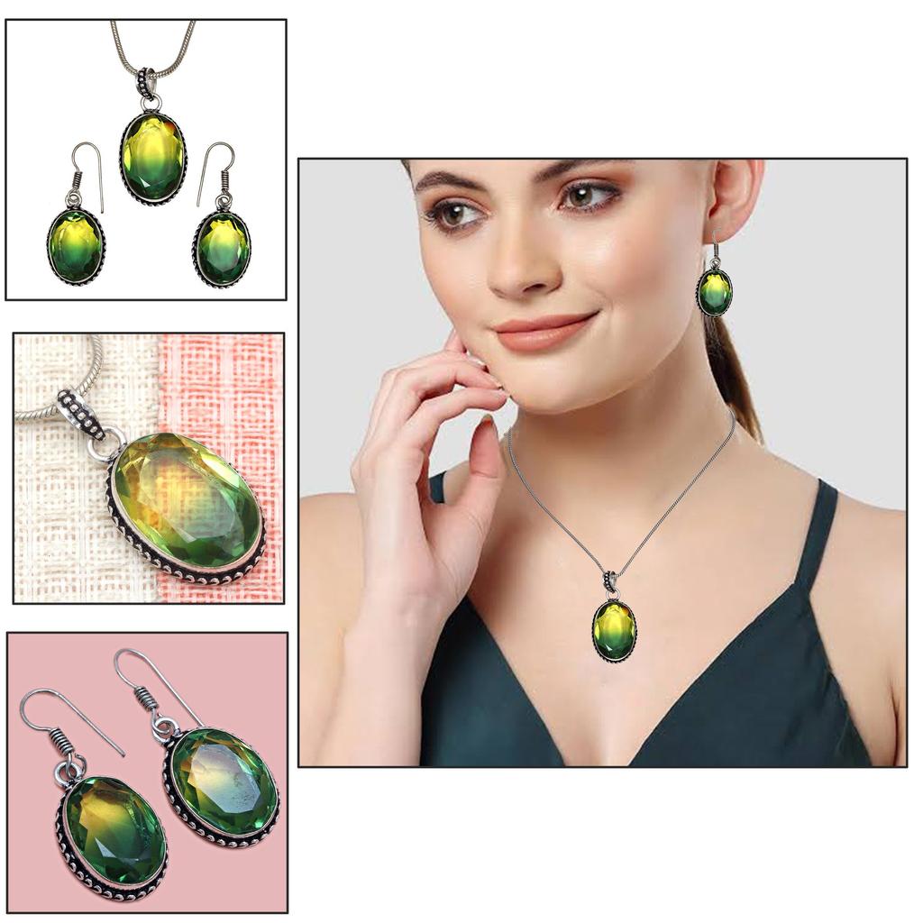 Green Tourmalinne Gemstone Mother's Day Jewelry Pendant Earring Set