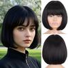 Синтетический короткий черный прямой парик с челкой, натуральное термостойкое волокно для элегантных женщин, повседневная одежда