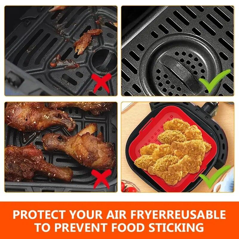 2pcs Air Fryer Silicone Pot Thick Reusable Silicone Square Air Fryer Liners Air Fryer Basket Oven Tray Pizza Airfryer Pan Liner