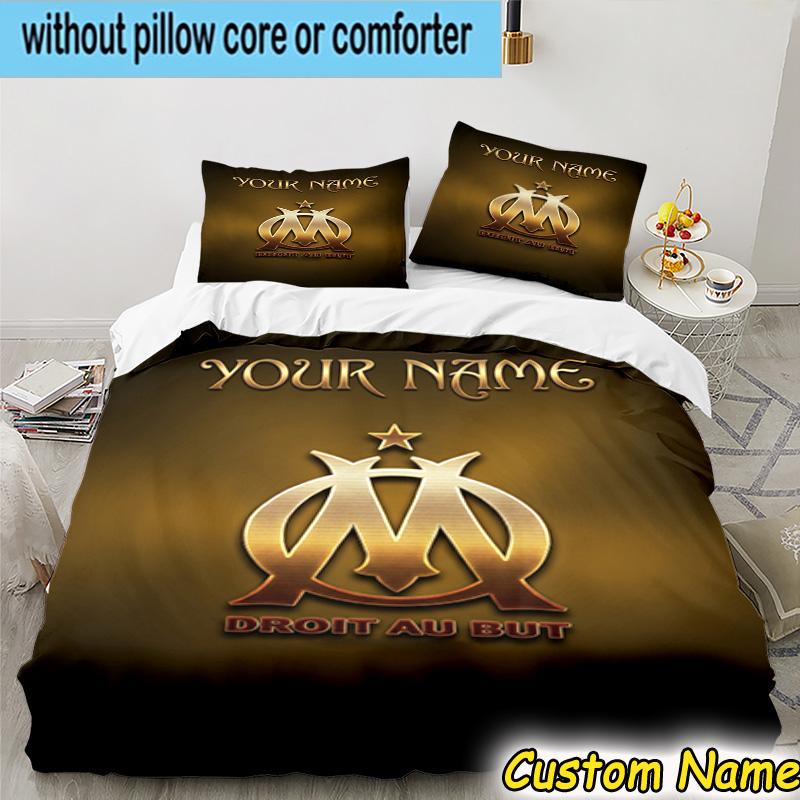 Custom Name Golden Marseille Emblem Bedding Set 3PCS Duvet Cover Closure Includes 1 Duvet Cover & 2 Pillowcases for All Seasons Bedroom Decor