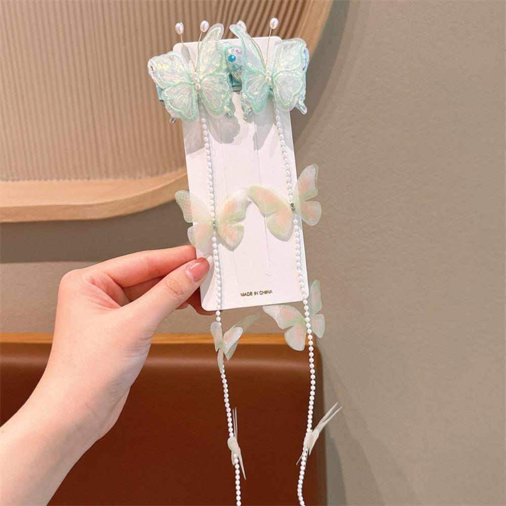 Tassel Pearl Braided Hairpin Colorful Hair Clip Sweet Braided Hair Chain