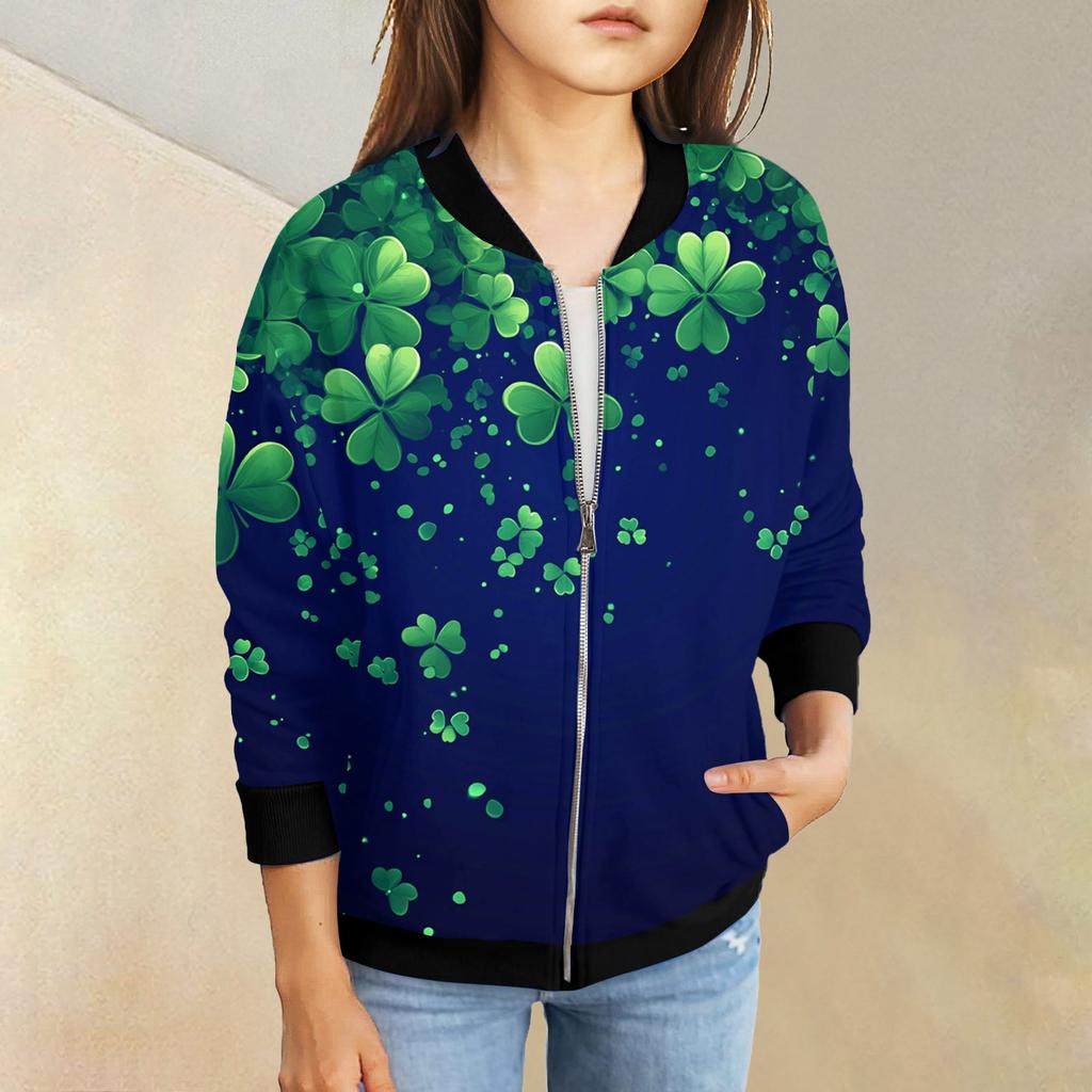 Девочки куртки на молнии детские осенние толстовки с длинным рукавом верхняя одежда с карманами St. День Святого Патрика 5-15 лет