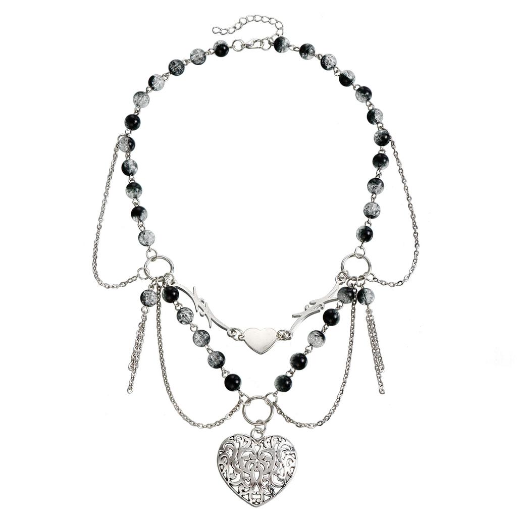 Аксессуары, Дизайн Двухслойная Кисточка из Бисера Преувеличенная Подвеска в Виде Сердца Любви Персикового Цвета Женская Универсальная