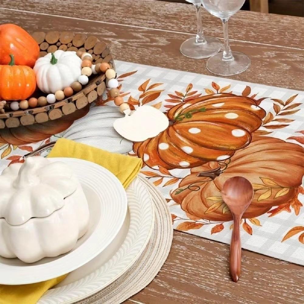 Autumn Leaf Polka Dot Pumpkin Table Runner Charming Design Harvest Festival Decor Home Decor
