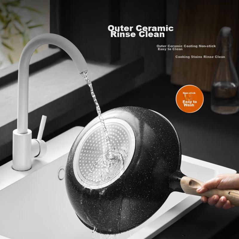 Black Gold Wheat Stone Non-Stick Wok, Household Non-Stick Frying Pan, Compatible with Gas And Induction Cooktops, 30cm