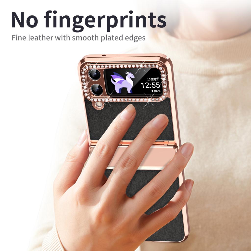 Чехол для телефона с защитой шарнира для Samsung Galaxy Z Flip4 5G, из ПУ кожи + ПК с гальваническим покрытием