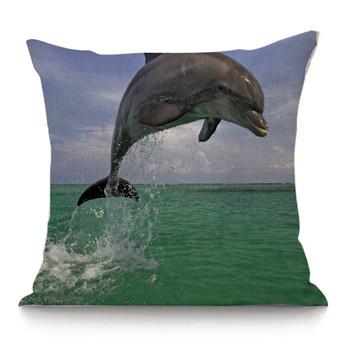 Cute Dolphin Print Pattern Cushion Cover Home Living Room Sofa Decoration Square Polyester Pillow 45X45Cm