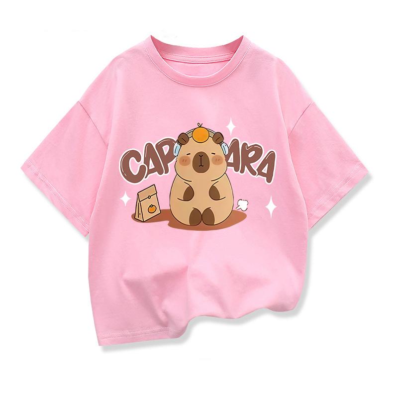 Capybara Pattern Girl T-Shirt Short Sleeve Girls' Summer Clothes Boys Girls Tops Tees Children's T-Shirt Fashion Girl Clothing