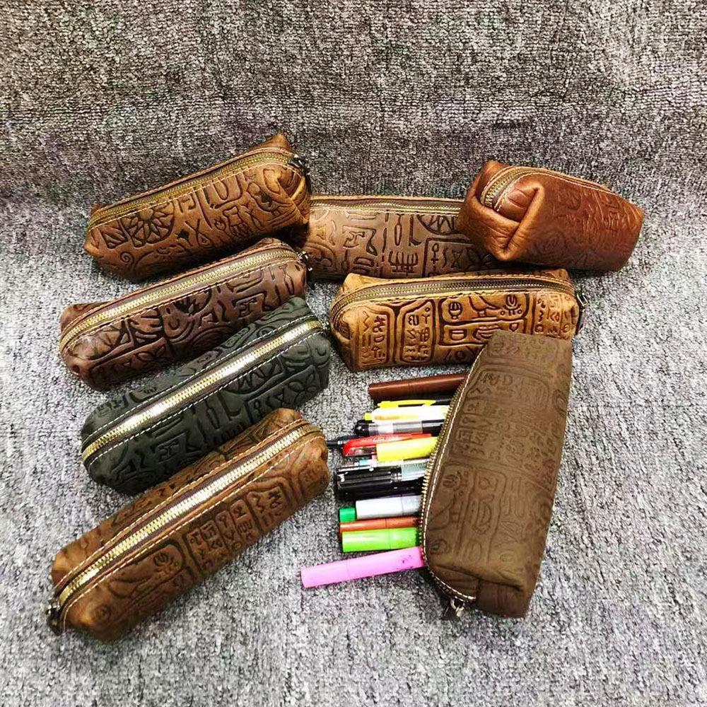 Сумка для хранения из натуральной кожи, сумка на молнии, пенал, дамская сумочка, коровья кожа Crazy Horse, ретро-сумка с тиснением Oracle, сумка для мелочи