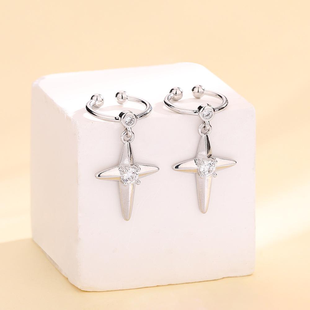 Вспышка бриллианта четырехугольная звезда клипса для ушей клипса для ушей модный дизайн звезда без сережек хулиган красивый уличный универсальный стиль