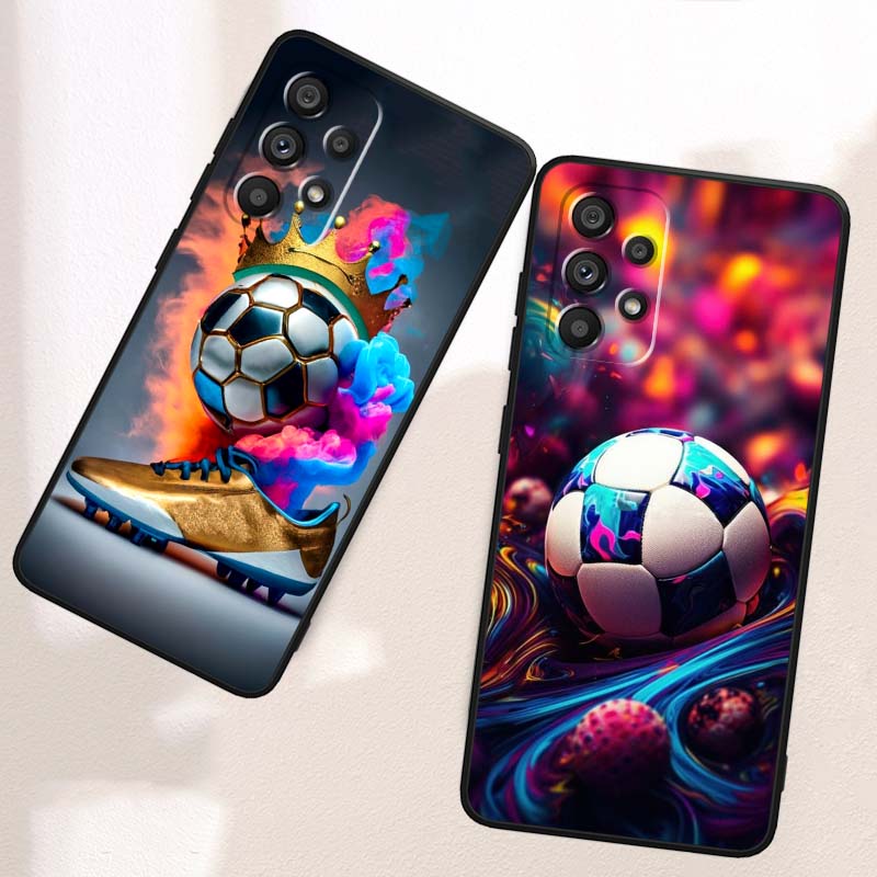 Модный футбольный классный чехол для телефона For Samsung A73 A72 A71 A55 A54 A53 A52 A51 A13 A22 A16 A15 A12 A14 A26 A07 5G Черный