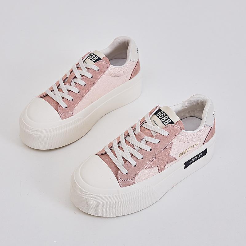 Star Women's Shoes 2025 Autumn New Women's Sports Leather White Shoes Women's Platform Casual Versatile Board Shoes Women's Tide