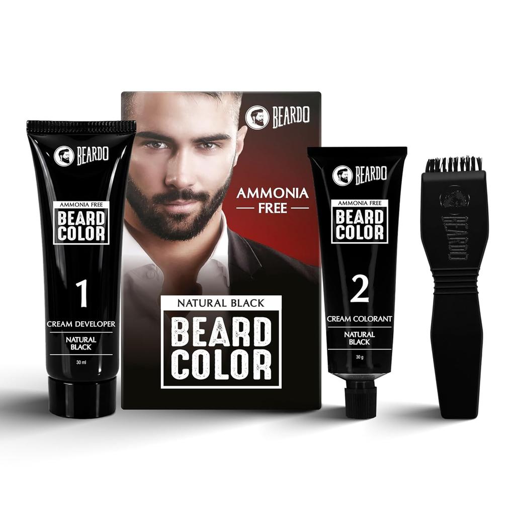 Beardo Краска для бороды для мужчин Натуральный черный 60 мл Стойкая Без аммиака Легко наносится Не оставляет пятен Краска для волос бороды Безопасна для кожи