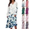 Women's Casual Fashion Floral Print V-neck Long Sleeve Waist Long Dress