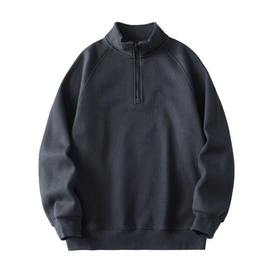 Men Fall Winter Sweatshirt Half Zipper Stand Collar Loose Solid Color Loose Long Sleeves