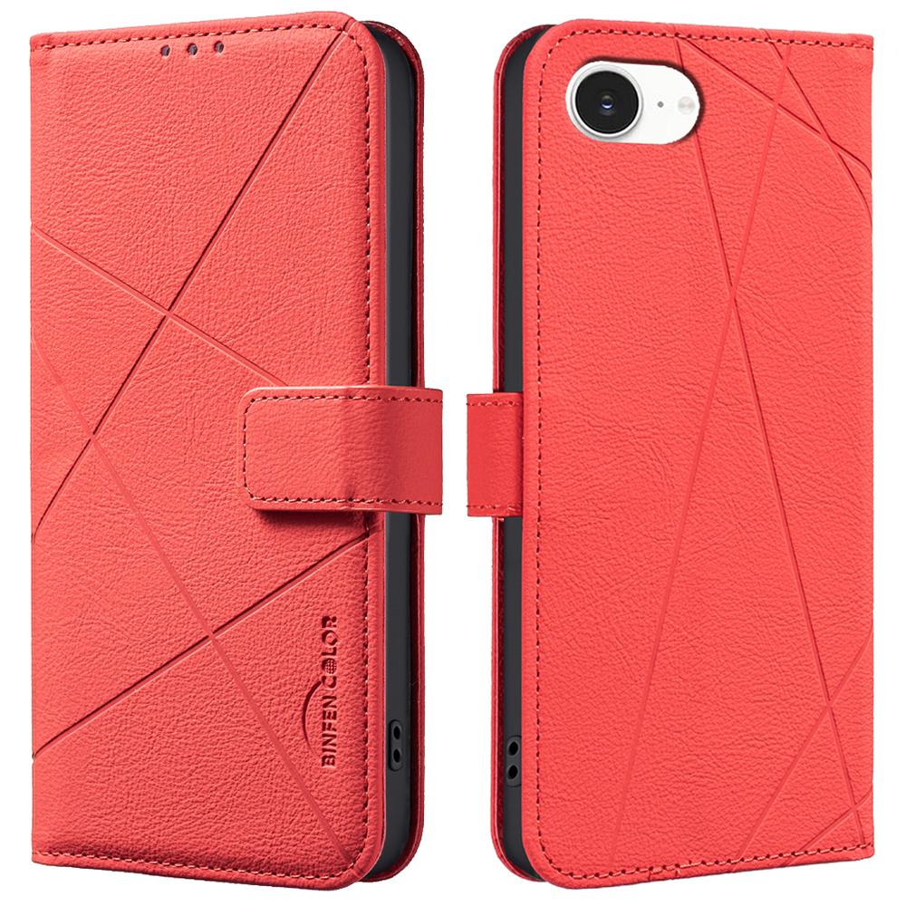 BINFEN COLOR BF35 For iPhone 16e Case RFID Blocking Wallet Stand Geometry Imprinted Leather Phone Cover