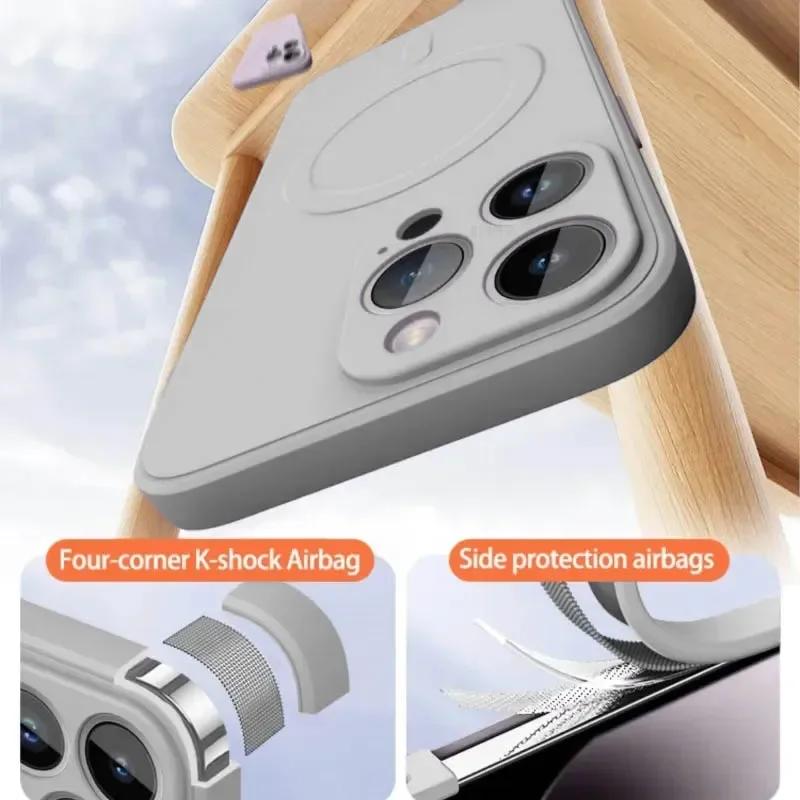 Роскошный чехол из жидкого силикона с поддержкой MagSafe для IPhone 12 13 14 15 16 17 Pro Max Plus, прочный магнитный чехол для беспроводной зарядки