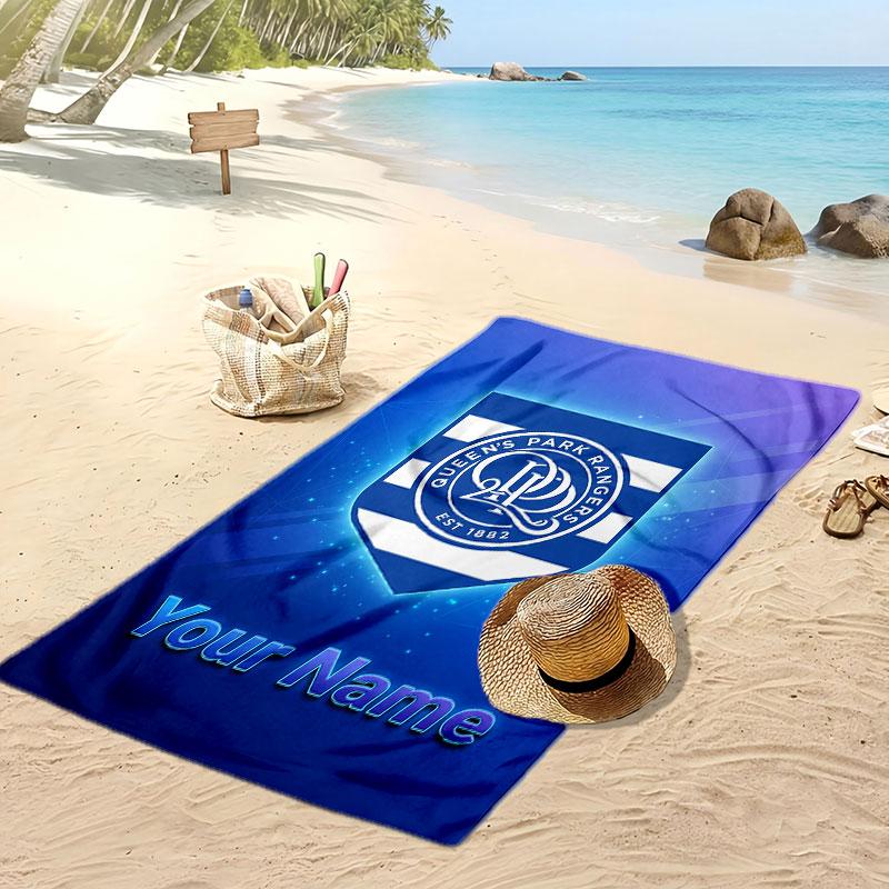 Queens Park Rangers FC Personalized Printed Beach Towel Soccer Logo Support Custom Name Text Absorbent Towel For Sport Travel Special Gift