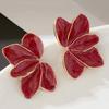 1pair Metal Flower Red Enamel Petal Post Earrings For Women Fashion Jewelry Trendy Styles Holiday Gifts Daily Fancy Accessories MQ478