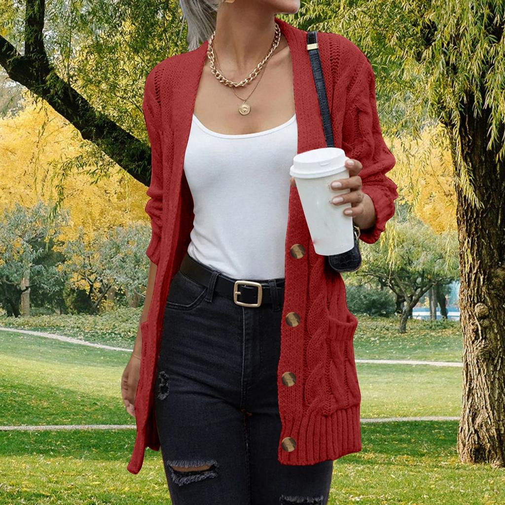 Женский однотонный повседневный кардиган с длинными рукавами, однобортный вязаный свитер, куртка
