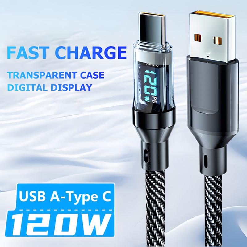120 Вт USB на Type C Кабель для быстрой зарядки и передачи данных Кабель USB C для Samsung Xiaomi с LED цифровым дисплеем Кабель Аксессуары для зарядки