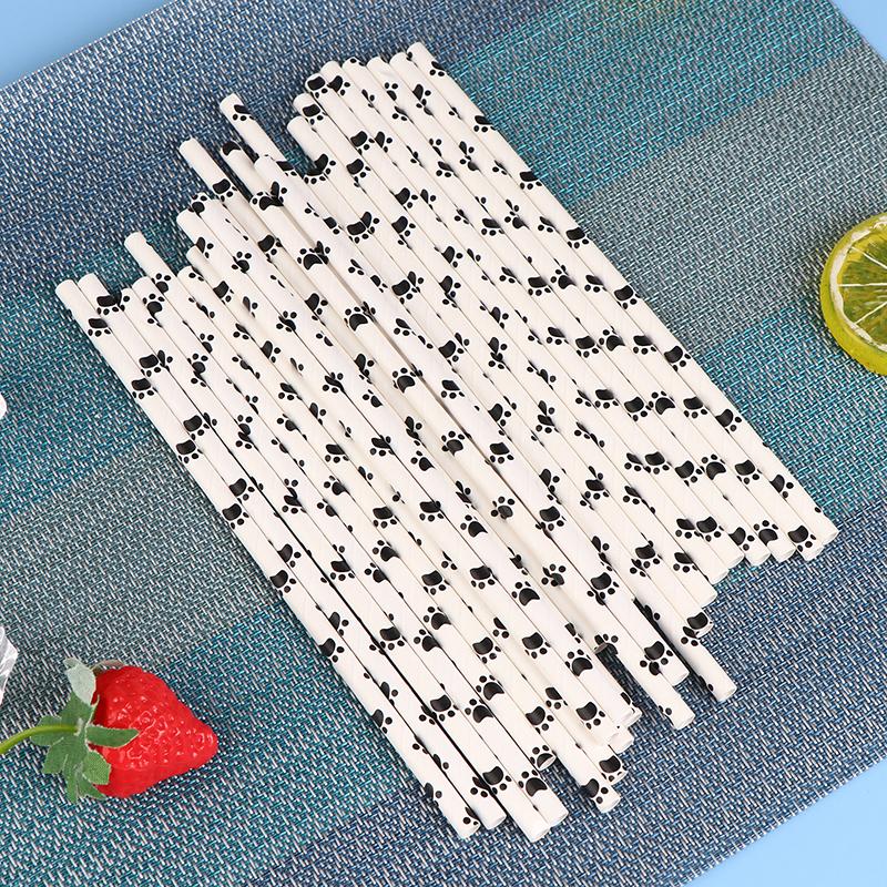 25 шт. бумажные трубочки для питья с принтом лапы собаки кошки, черно-белые принадлежности для вечеринки по случаю дня рождения, украшения для вечеринки в стиле домашних животных для девочек и мальчиков
