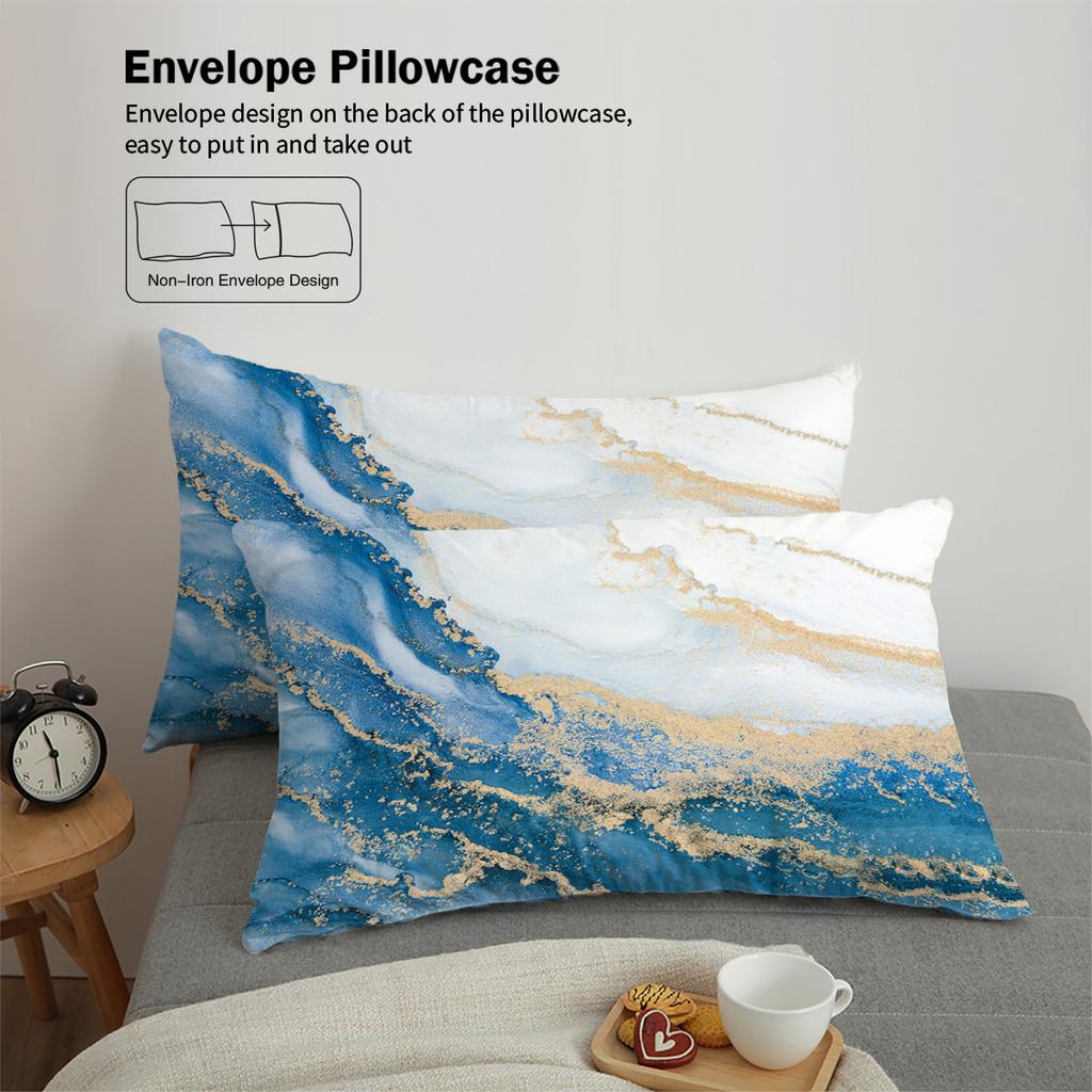 Комплект постельного белья из 3 предметов с принтом под синий и розовый мрамор, 1*пододеяльник+2*наволочки, для двуспальной, королевской, двуспальной спальни