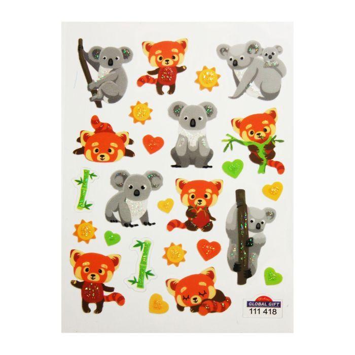 Autocollants - GLOBAL GIFT - Koalas &amp; Pandas Roux - Multicolore - 1,8 cm - Design exclusif