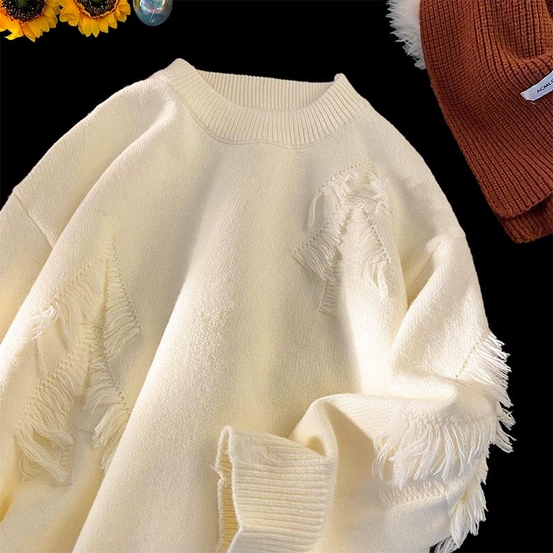 2024 Лоскутный вязаный свитер тренд High Street осень зима теплые мужские топы хип-хоп уличная одежда мужской пуловер