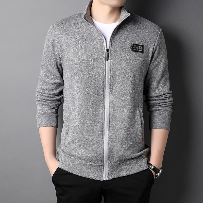 Autumn New Men's Casual Knit Cardigan Fashion Loose Solid Color Standing Collar Zipper Men's Sport Coat