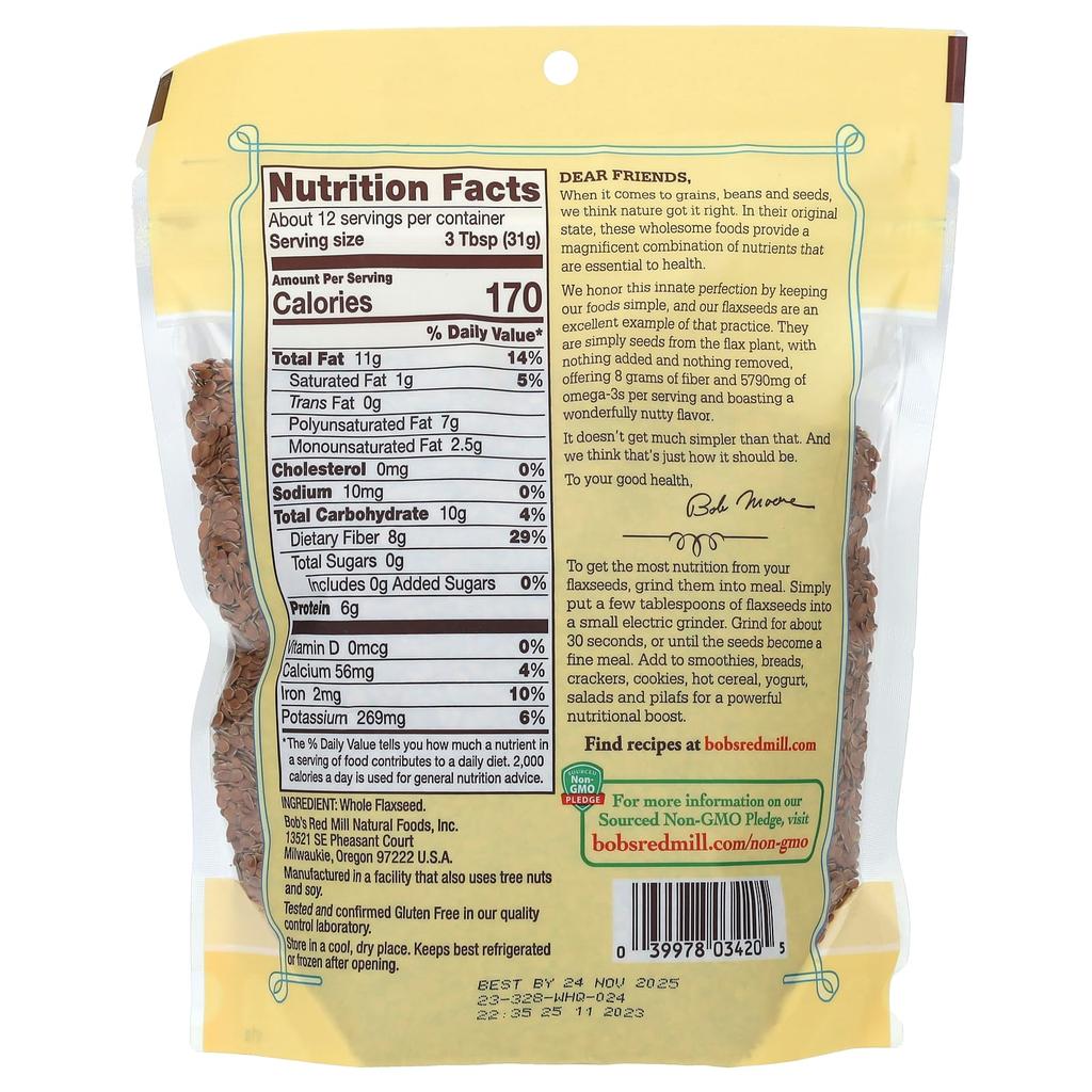 Bob'S Red Mill, Premium Whole Flaxseed, 13 Oz (368 G)