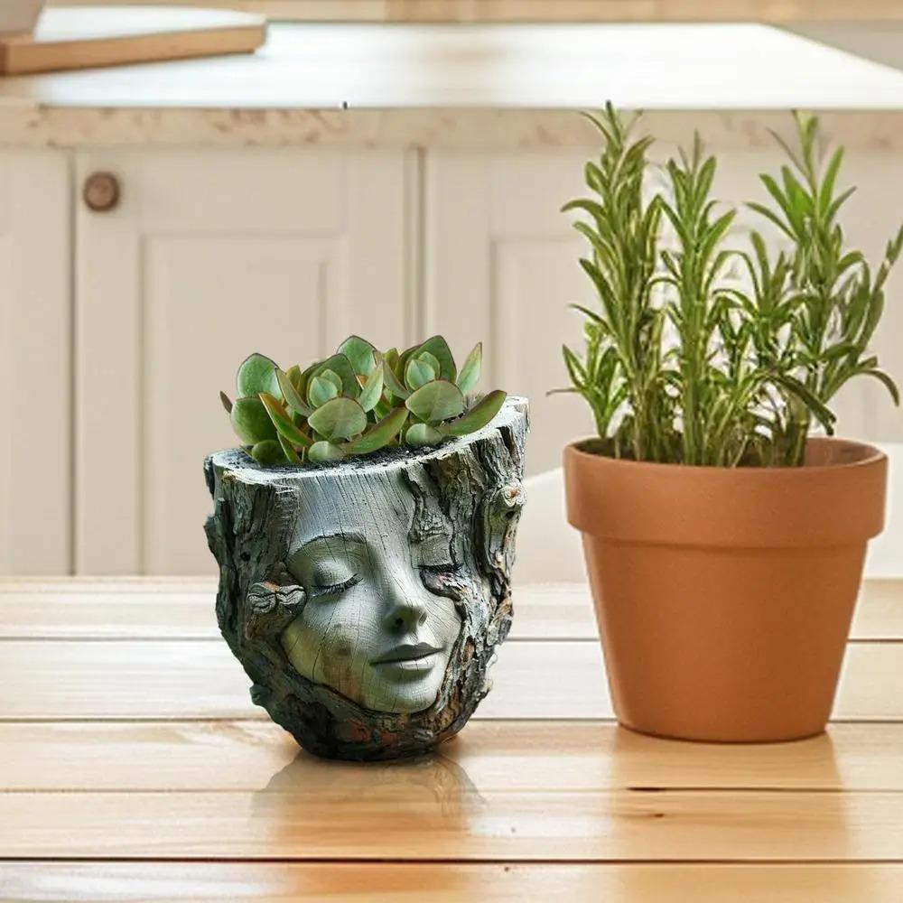 Resin Crafts Tree Stump Girl Pot Funny Succulents Flower Pot  Garden Courtyard Balcony