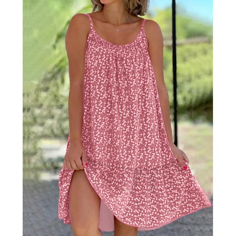Women's Fashion Sling Dress Summer Casual Sleeveless Oversized Floral Printing Party Loose Dresses Female
