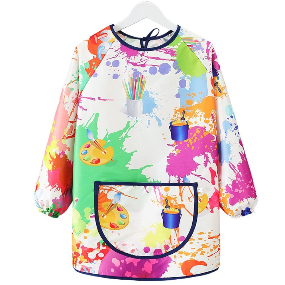 New Easy Clean Short-sleeved Painting Apron Waterproof Drawing Dressing Art Bibs Random Pattern Baking Bibs