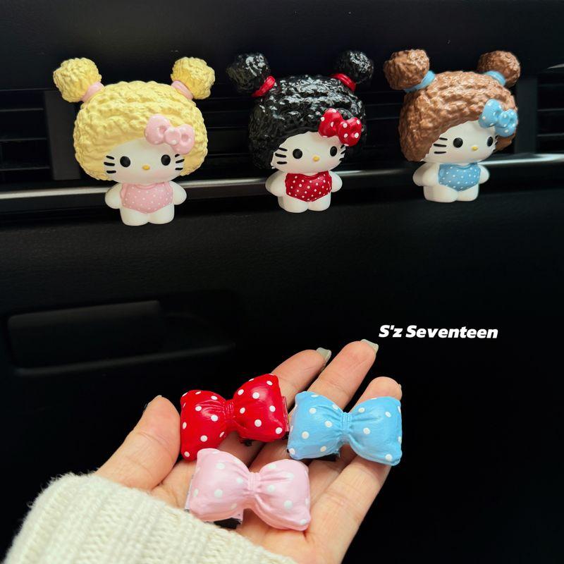 Super Cute Afro-Haired Hello Kitty Car Air Freshener for New Energy Vehicles, Hand-Painted Aroma Diffuser Stone Decoration