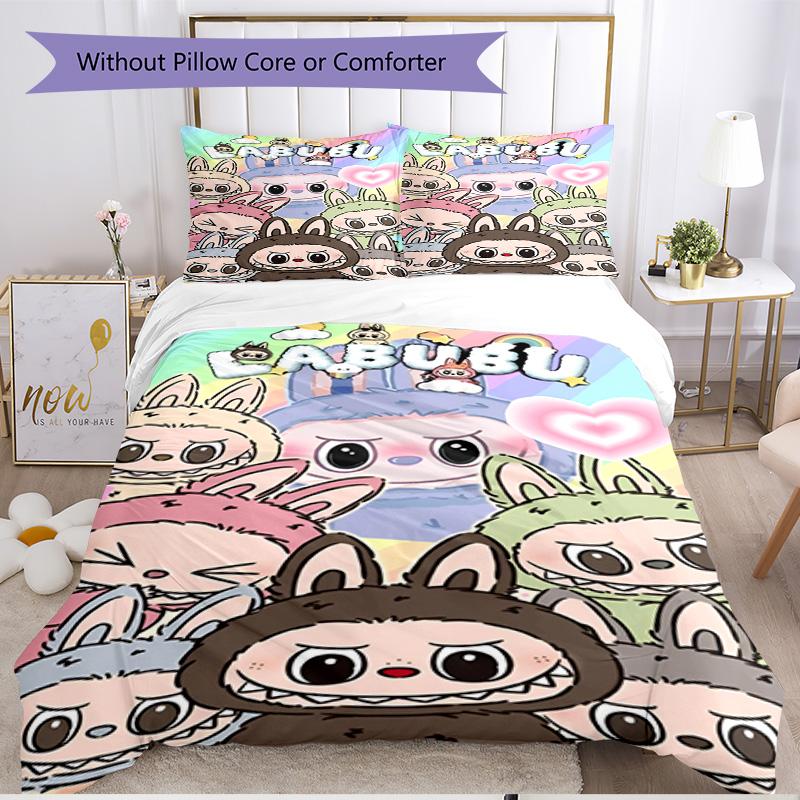 3pcs Duvet Cover Set (1*Duvet Cover + 2*Pillowcase, Without Core), Labubu Print Soft All‑Season Bedding Set, Home Bedroom Decor Gift