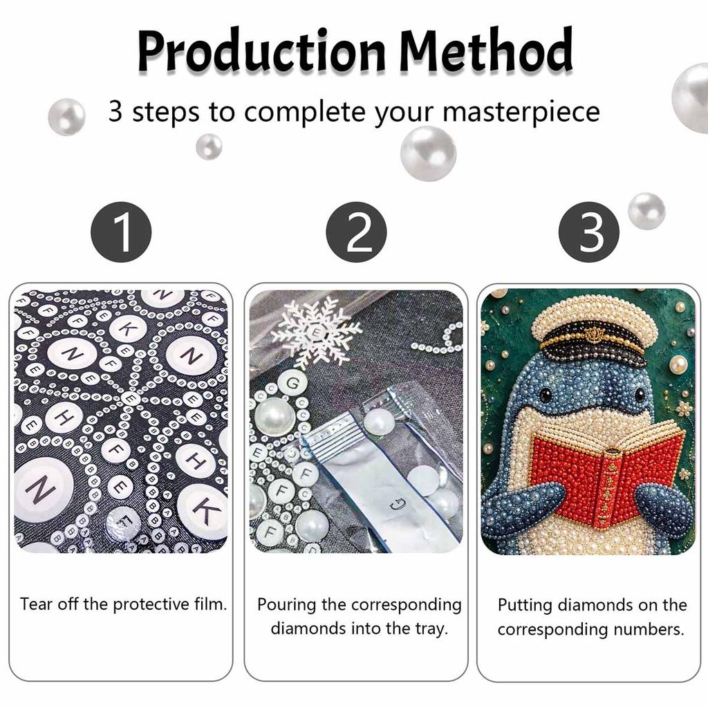 Pearl and Diamond Painting Art Kit DIY Gemstone Beading Craft Kit Reading Whale Captain Home Wall Decoration