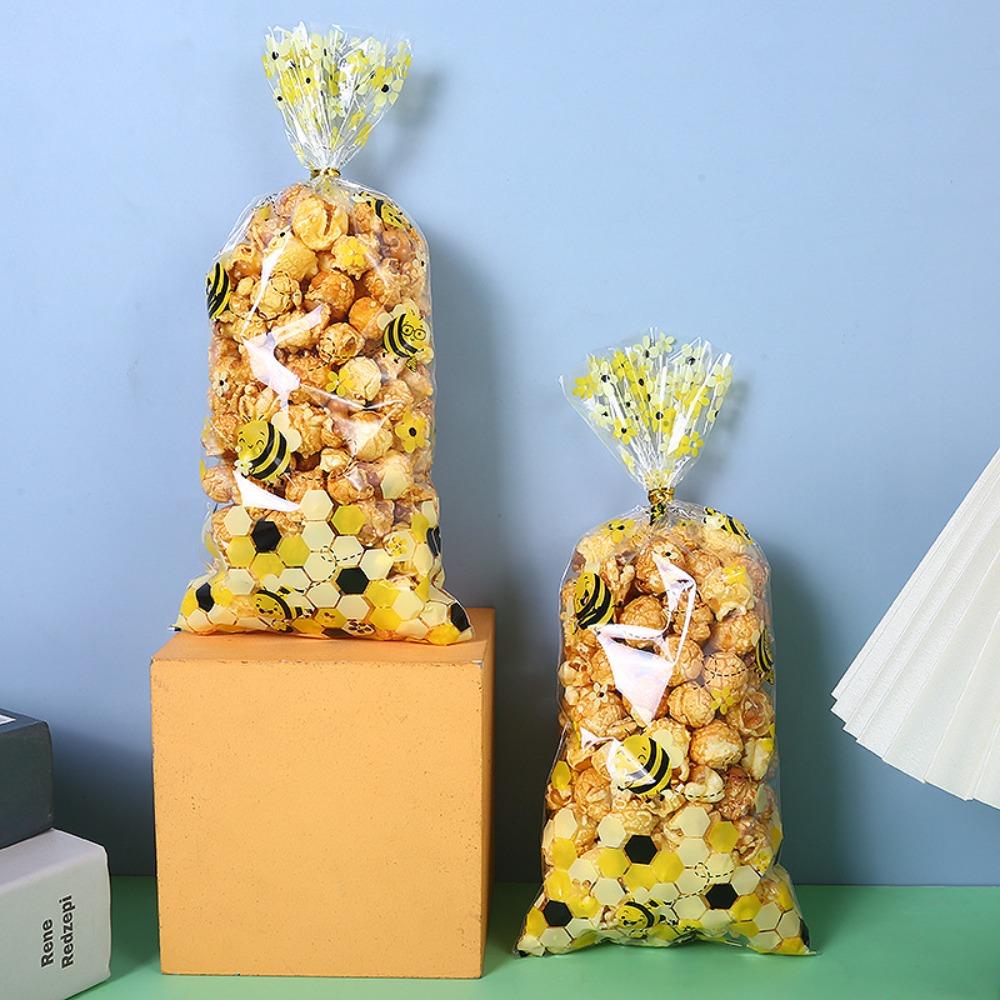 25pcs Transparent Candy Bags Little Bee Printed DIY Pouch Bags  Birthday Party Supplies