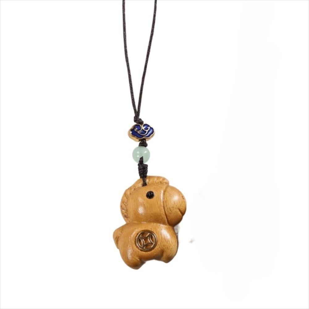 Creative Zodiac Horse Key Chain Cartoon Handmade Rope Bag Pendant Sandalwood Lanyard Chinese Style Key Ring Unisex