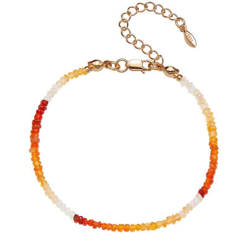 Natural Gemstone Fire Opal Colored Treasure Beaded Necklace Women'S Set S925 Sterling Silver Xiaohongshu Earrings Collarbone Chain