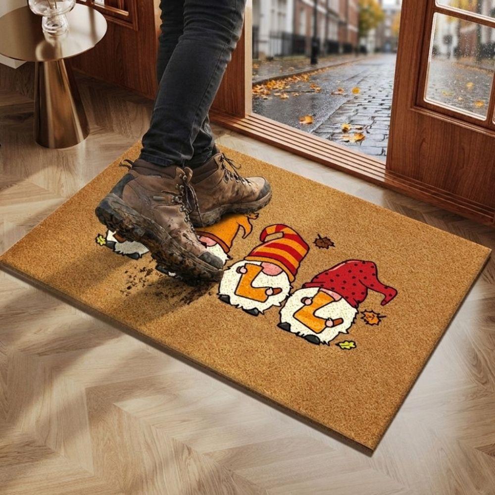 Cartoon Pattern Christmas Floor Mat Anti-Slip Welcome Mat Seasonal Pumpkin Pattern Doormat Porch