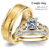 Fashion Couple Rings Luxury Gold Color Women Rhinestones Zircon Rings Set Simple Men Stainless Steel Ring Wedding Jewelry Gifts