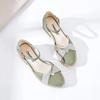 Fashion Round Toe Elegance Lady Sandals British Style Summer Women Square Heel Sandals Casual Med Heel Ankle Strap Shoes