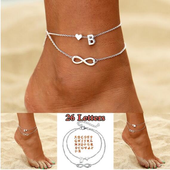 26 Letters Simple Fashion Heart Peach Infinite Shape Diy Handmade Anklet Multilayer Bracelet Jewelry AVE